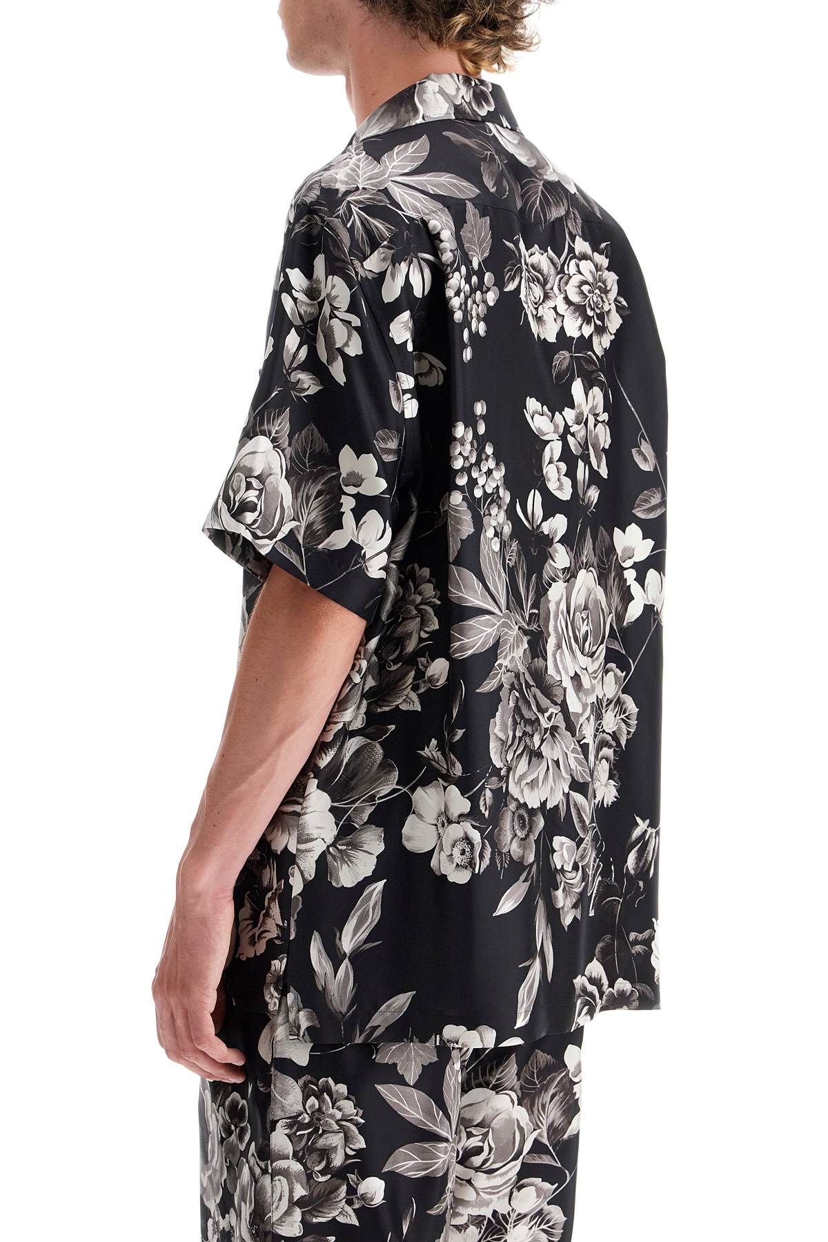 Hawaii Silk Shirt With Floral Print Set  - Black