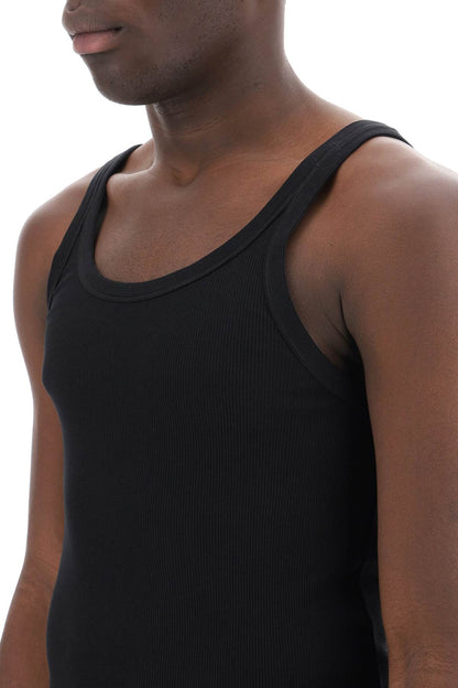 "ribbed Slim Shoulder Tank Top  - Black