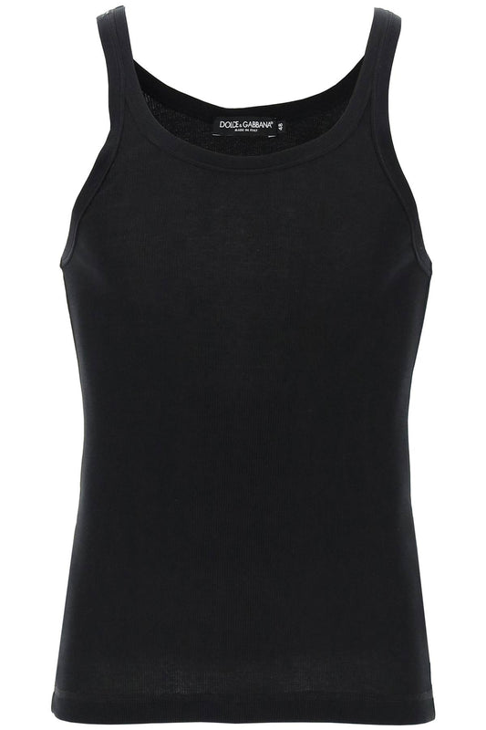 "ribbed Slim Shoulder Tank Top  - Black