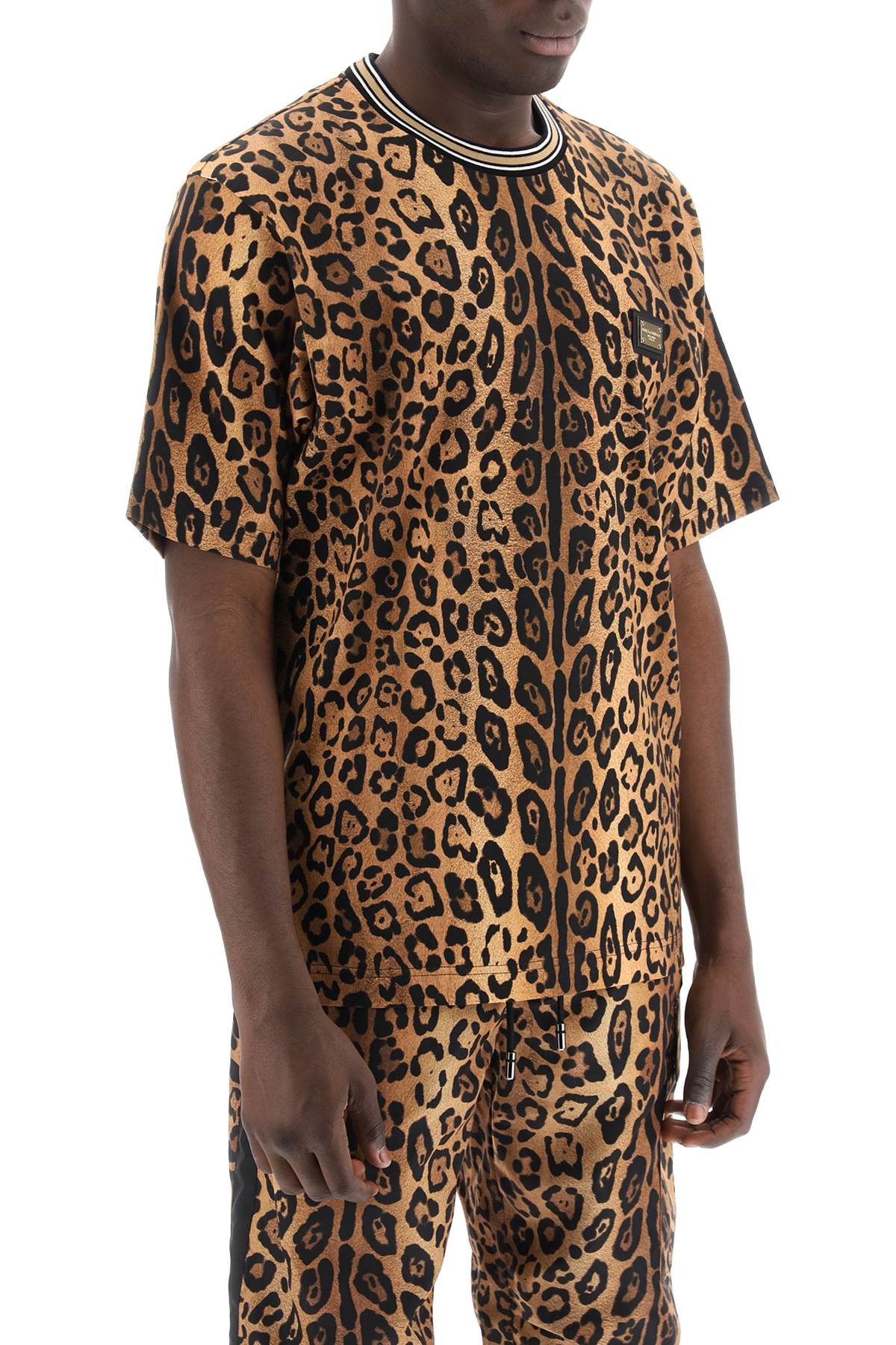 Leopard Print T-shirt With  - Beige