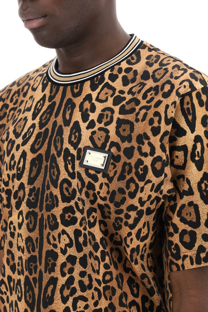 Leopard Print T-shirt With  - Beige