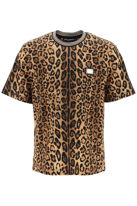 Leopard Print T-shirt With  - Beige