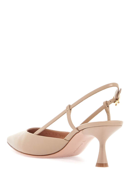 Sandy Calfskin Pumps With Open-back And Hook-and-loop Closure  - Beige