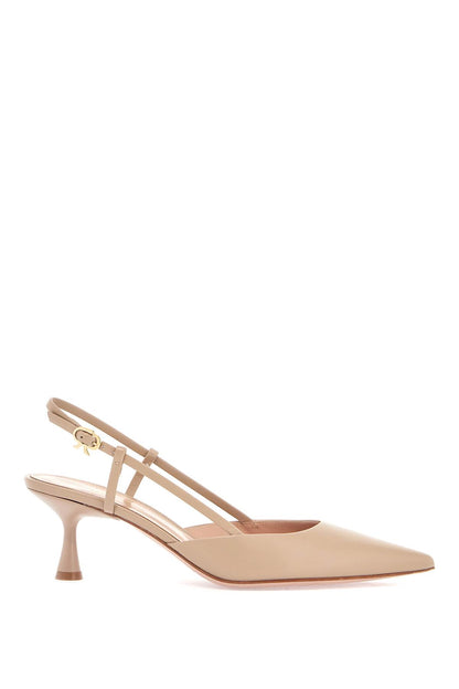 Sandy Calfskin Pumps With Open-back And Hook-and-loop Closure  - Beige