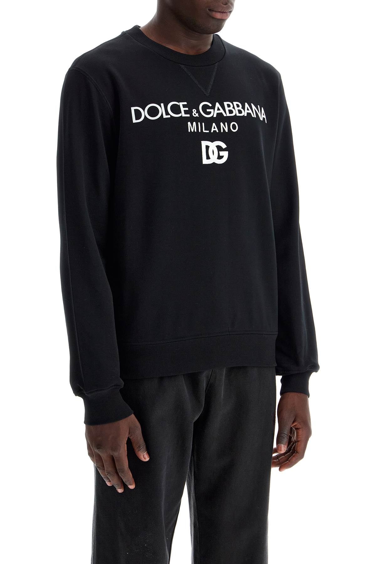 "round Neck Sweatshirt With Dg Embroidery And Lettering  - Black