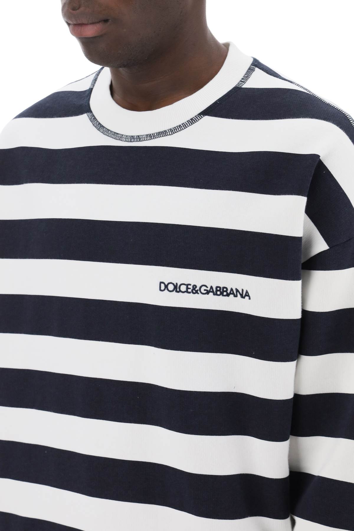 Striped Sweatshirt With Embroidered Logo  - White