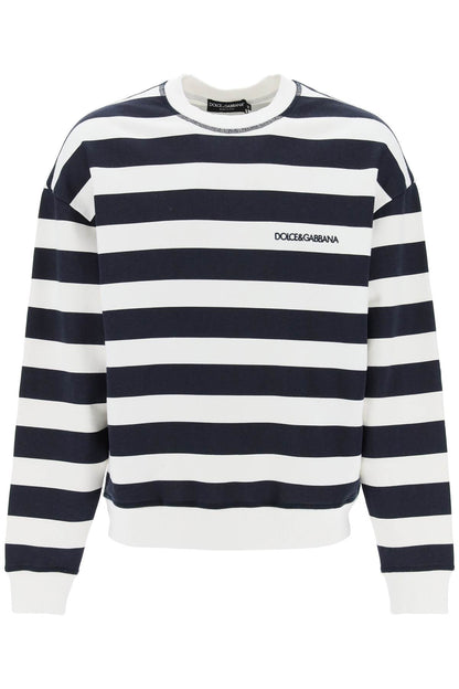 Striped Sweatshirt With Embroidered Logo  - White