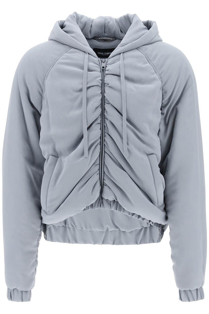 Cropped Satin Crepe Bomber Jacket  - Grey