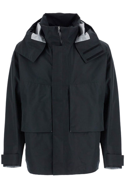 Short Black Waterproof Jacket For Men In Polyester With Hood  - Black