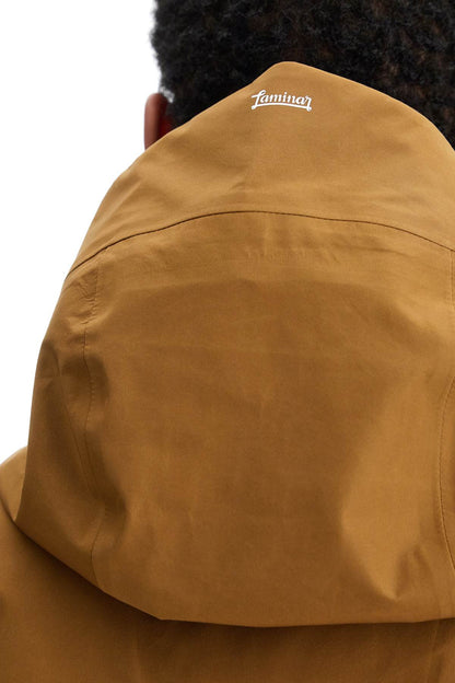 Light Brown Waterproof Short Jacket In Polyester With Hood  - Brown