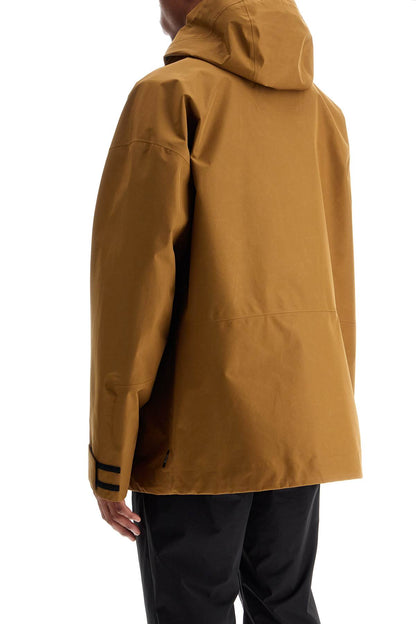 Light Brown Waterproof Short Jacket In Polyester With Hood  - Brown