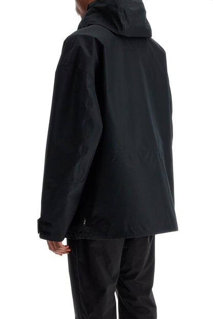 Short Black Waterproof Jacket For Men In Polyester With Hood  - Black