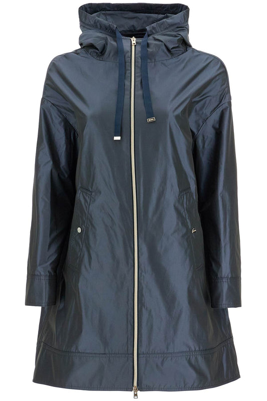 Dark Blue Technical Taffeta Waterproof Parka With Hood  - Blue