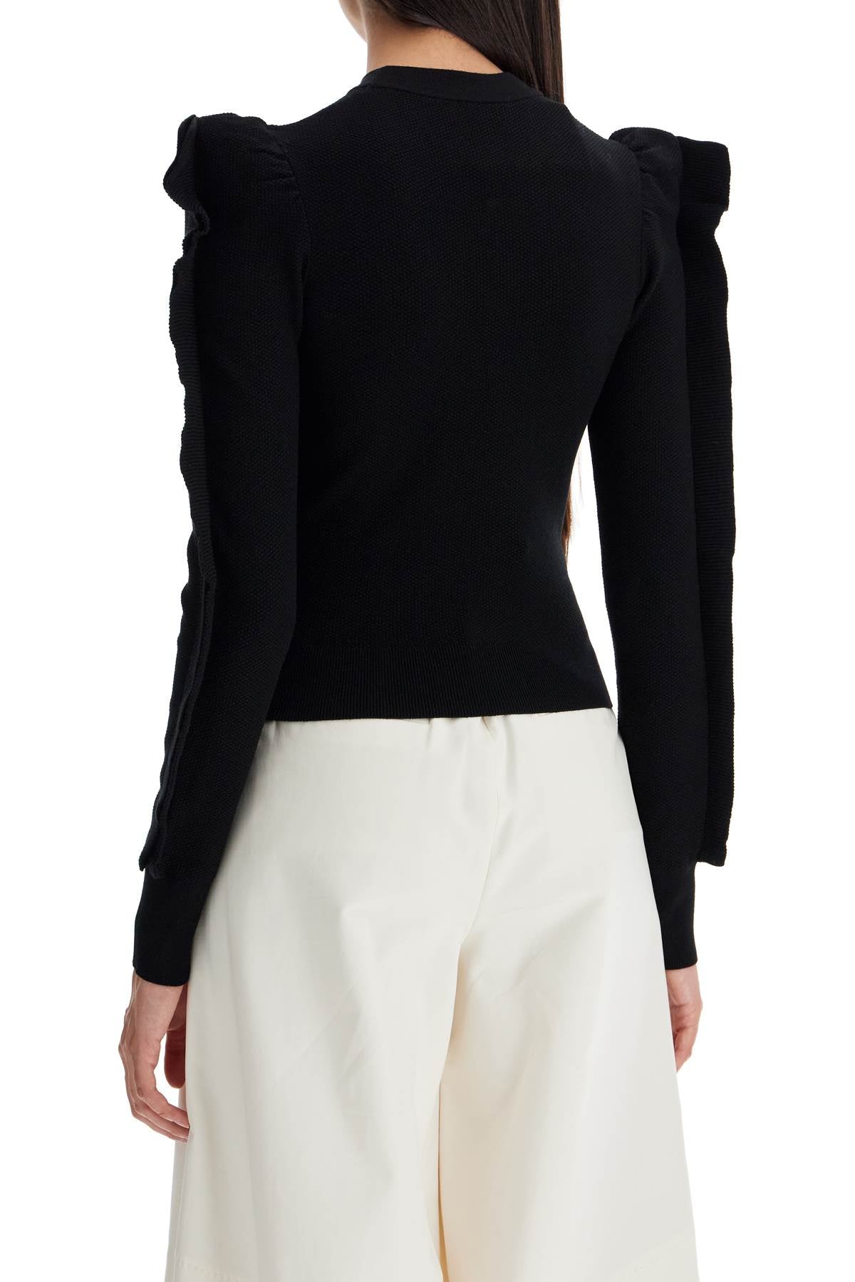 Stretch Pullover With Ruffle  - Black