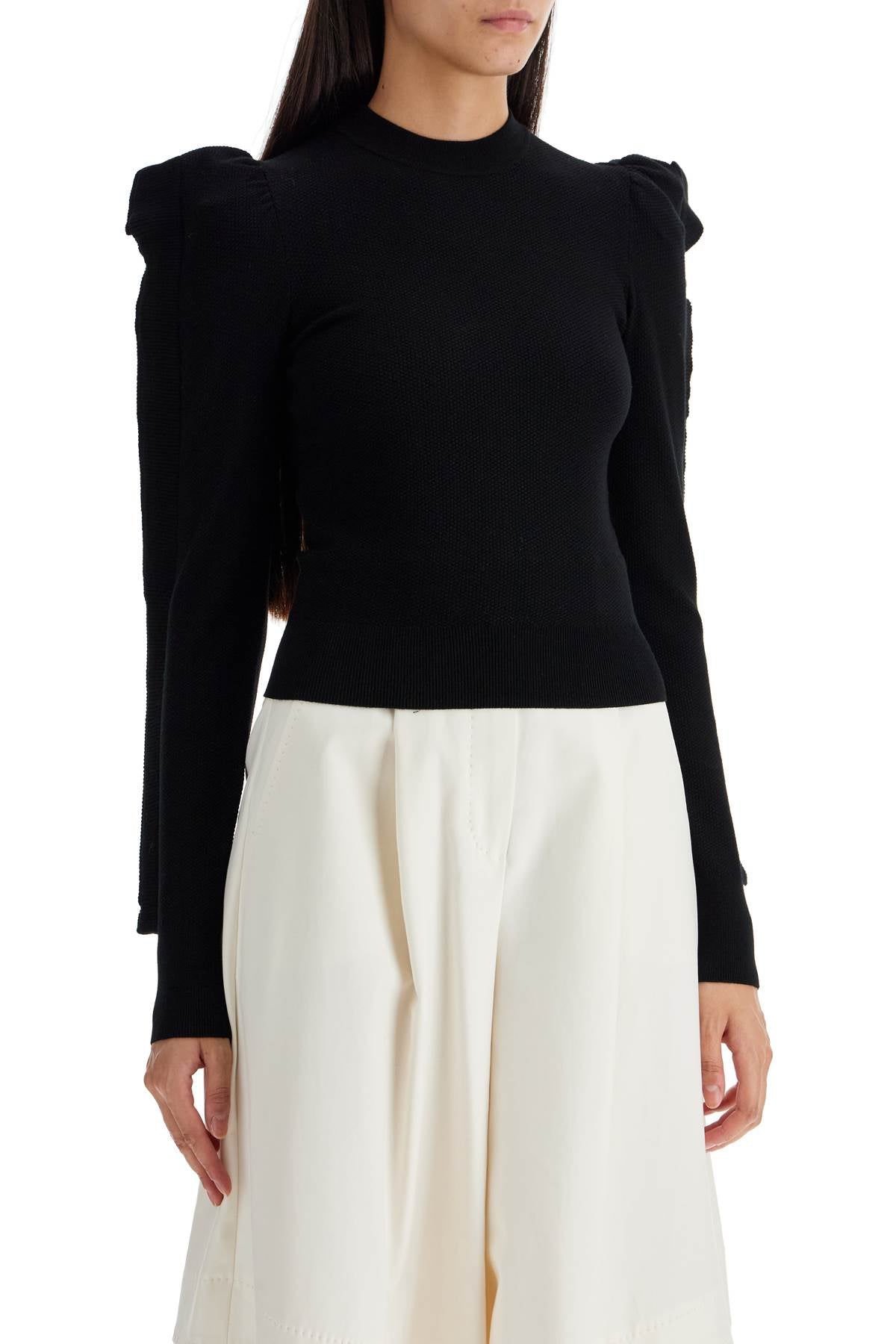 Stretch Pullover With Ruffle  - Black