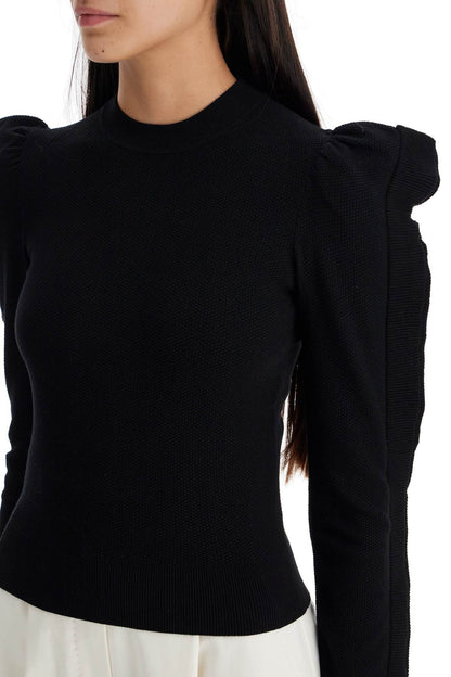 Stretch Pullover With Ruffle  - Black