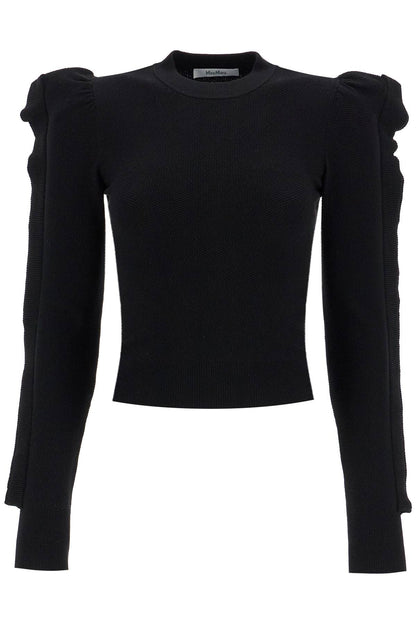 Stretch Pullover With Ruffle  - Black