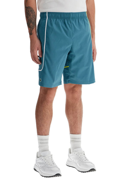 Sporty Bermuda Shorts With Contrasting Stitching  - Green