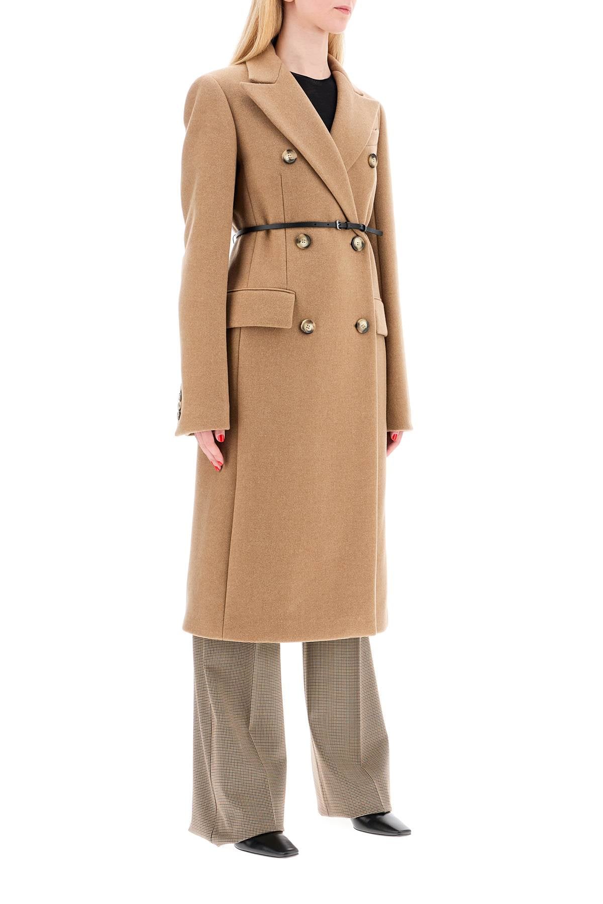 Double-breasted Cashmere Blend Coat  - Beige