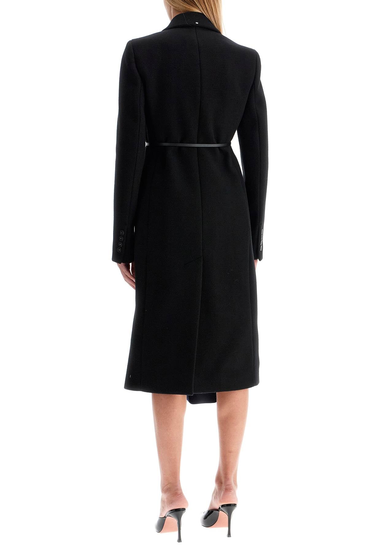 Double-breasted Cashmere Blend Coat  - Black