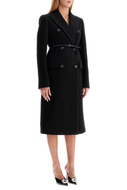 Double-breasted Cashmere Blend Coat  - Black