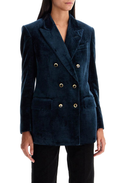 Wallis Velvet Double-breasted Jacket  - Blue