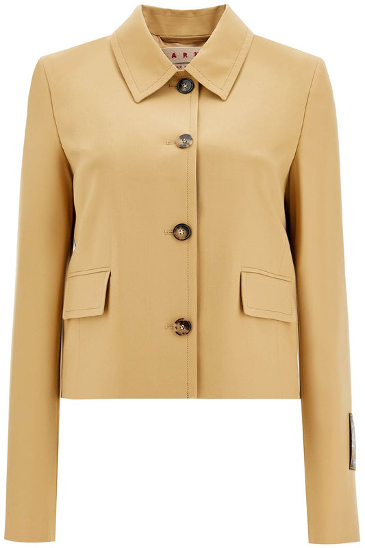 Short Wool Blend Jacket  - Beige