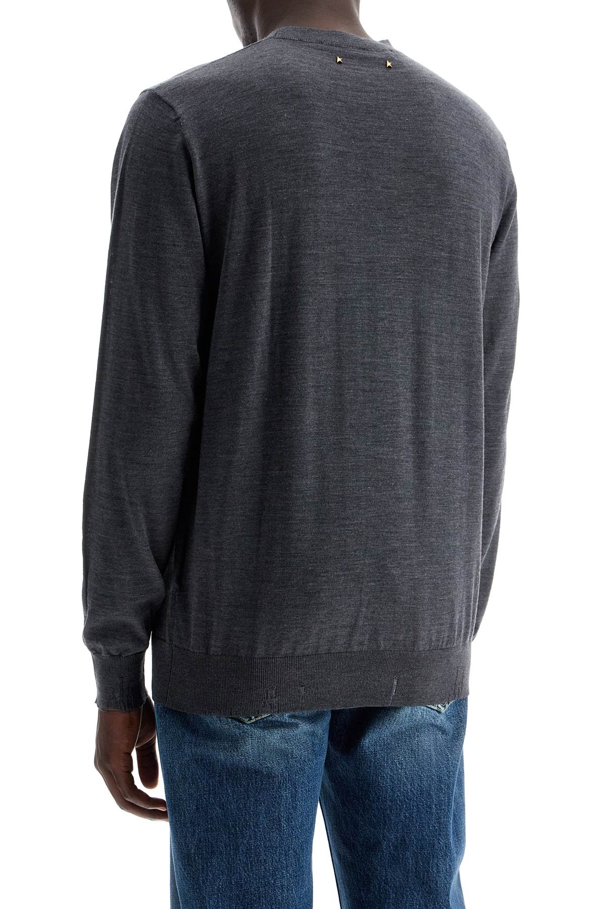 Lightweight Distressed Wool Pullover Sweater  - Grey