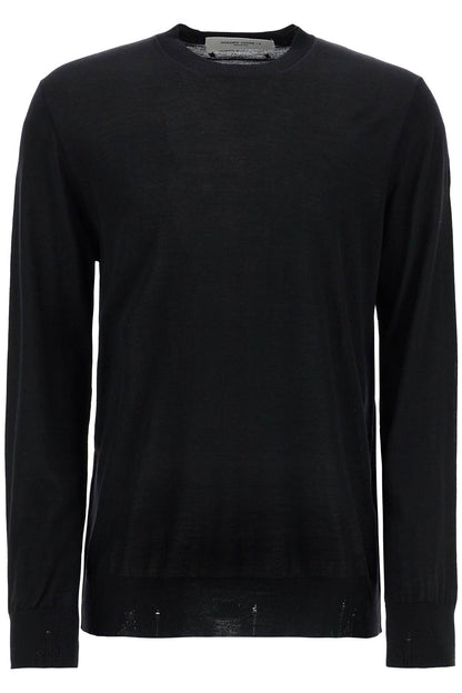 Men's Black Merino Wool Crew Neck Sweater  - Black