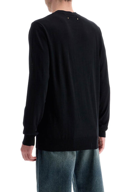 Men's Black Merino Wool Crew Neck Sweater  - Black