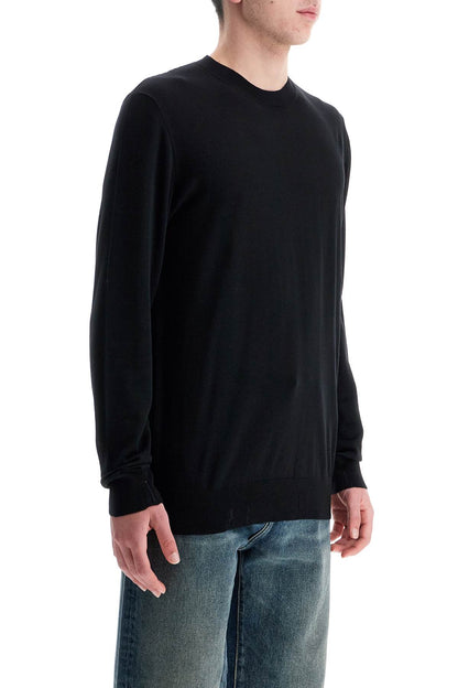 Men's Black Merino Wool Crew Neck Sweater  - Black