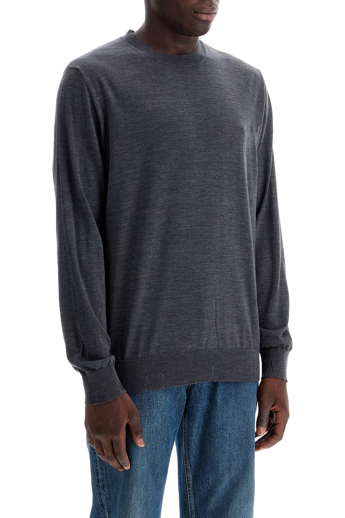 Lightweight Distressed Wool Pullover Sweater  - Grey