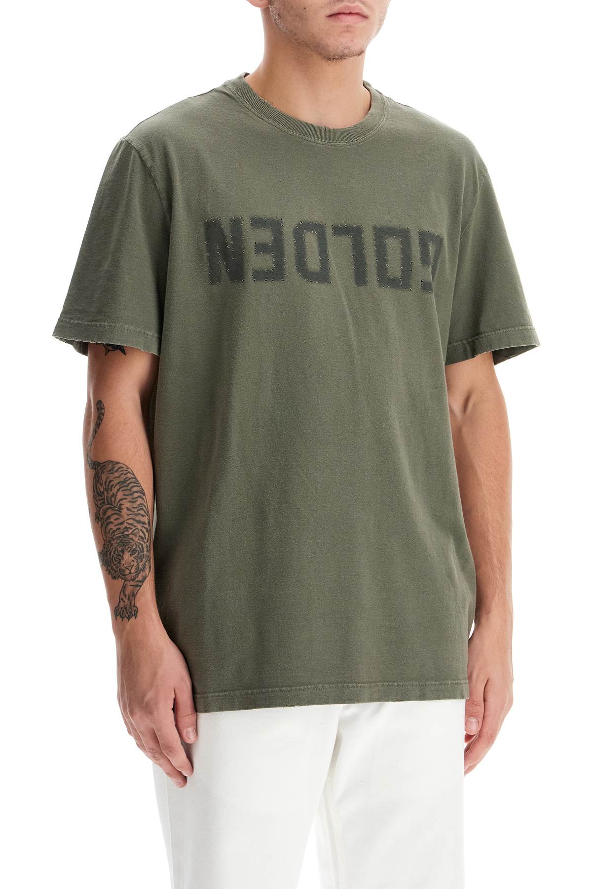 Distressed Logo Regular T-shirt  - Green