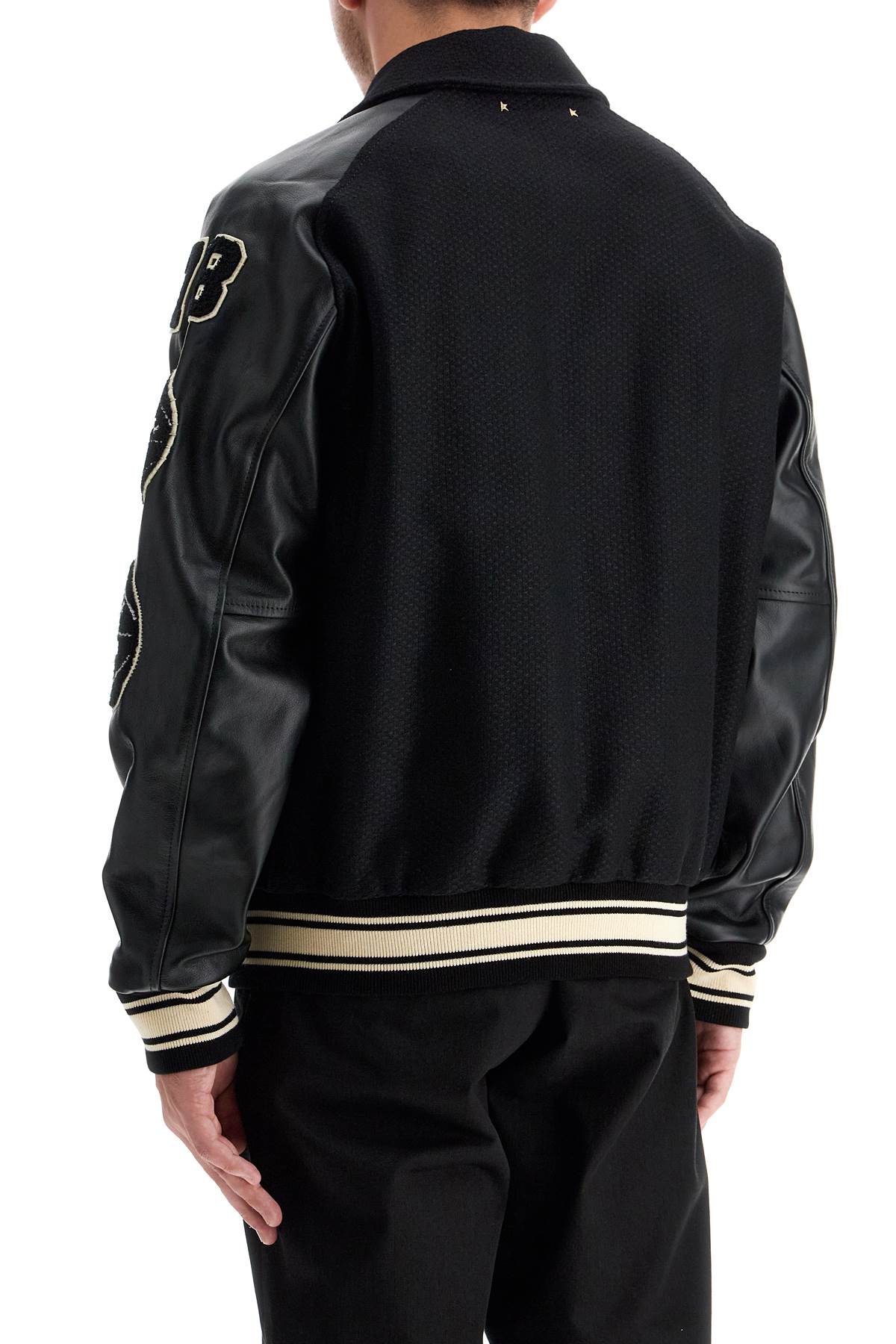 Wool Bomber Jacket With Patch Details  - Black