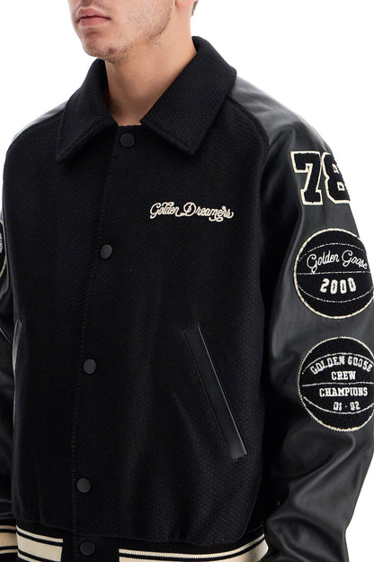 Wool Bomber Jacket With Patch Details  - Black