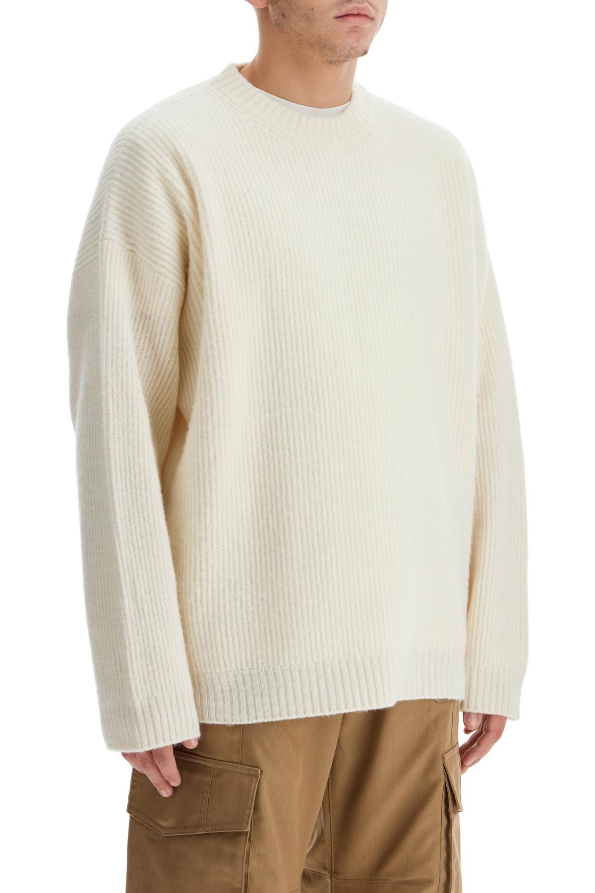 Ribbed Wool Pullover Sweater  - White