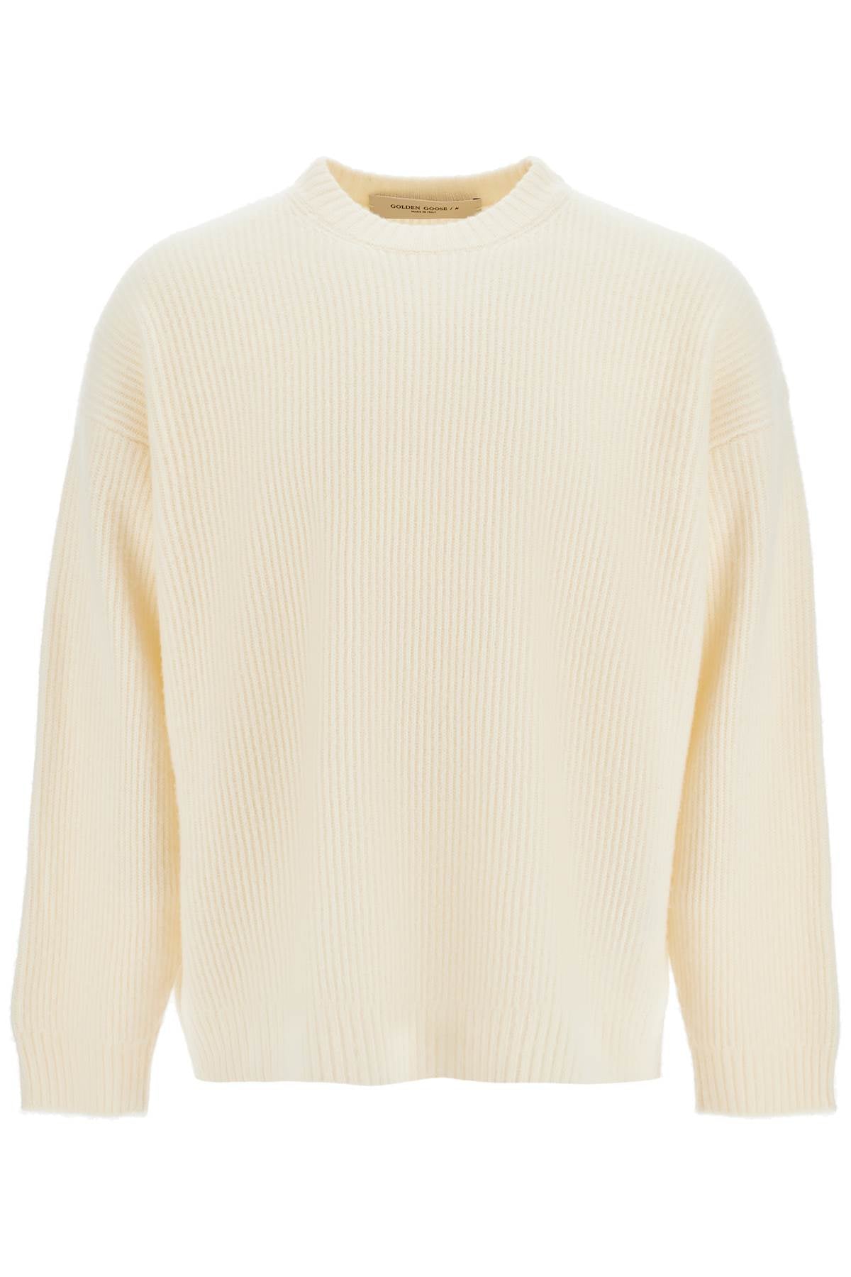 Ribbed Wool Pullover Sweater  - White