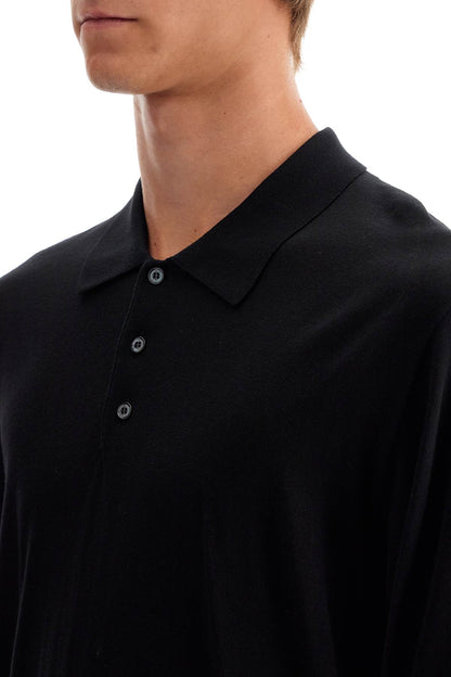 Long-sleeved Wool Polo Shirt  - Black