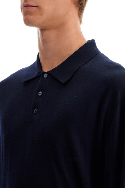 Long-sleeved Wool Polo Shirt  - Blue