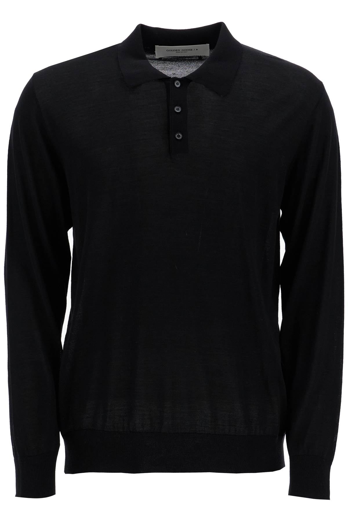 Long-sleeved Wool Polo Shirt  - Black