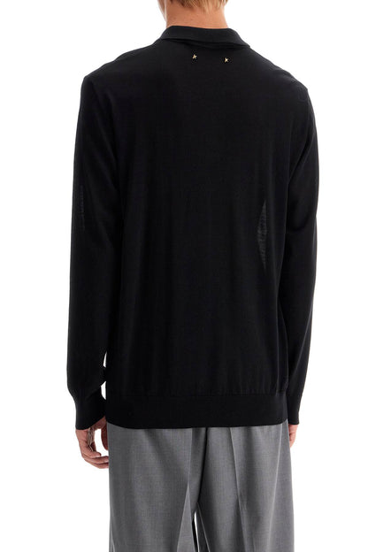 Long-sleeved Wool Polo Shirt  - Black