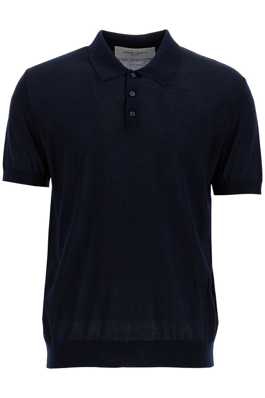 Short-sleeved Wool Polo Shirt  - Blu