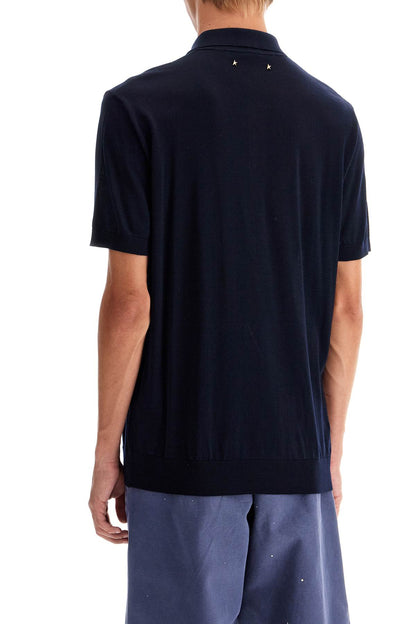 Short-sleeved Wool Polo Shirt  - Blu