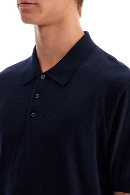 Short-sleeved Wool Polo Shirt  - Blu