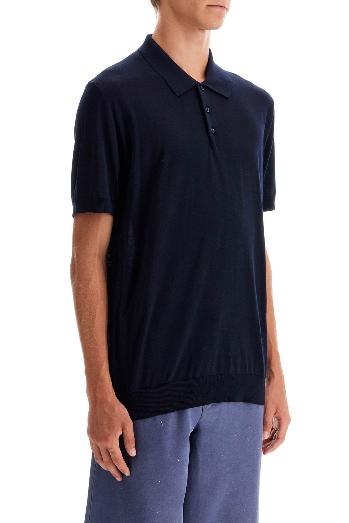 Short-sleeved Wool Polo Shirt  - Blu