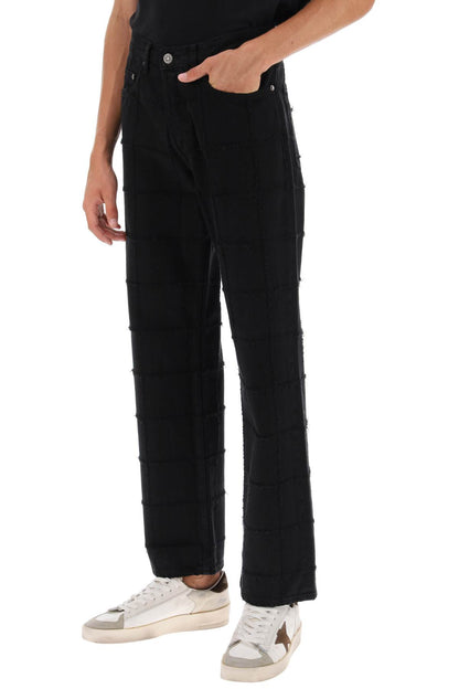 'skate' Jeans With Check Scratchy Motif  - Nero