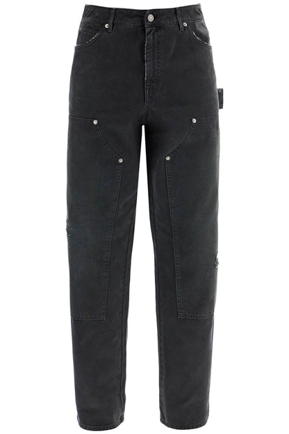 Painter Pants In Black Cotton Destroyed Effect Journey  - Black