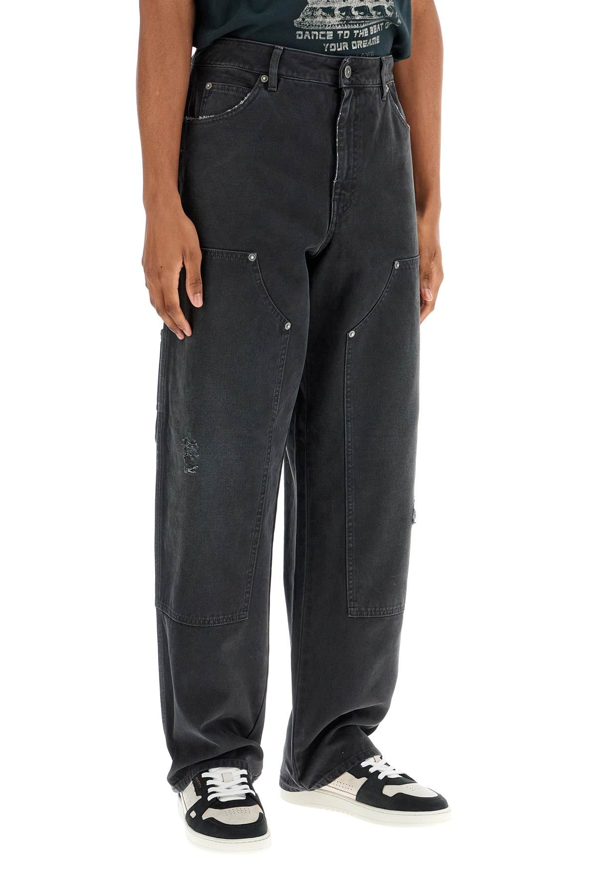 Painter Pants In Black Cotton Destroyed Effect Journey  - Black