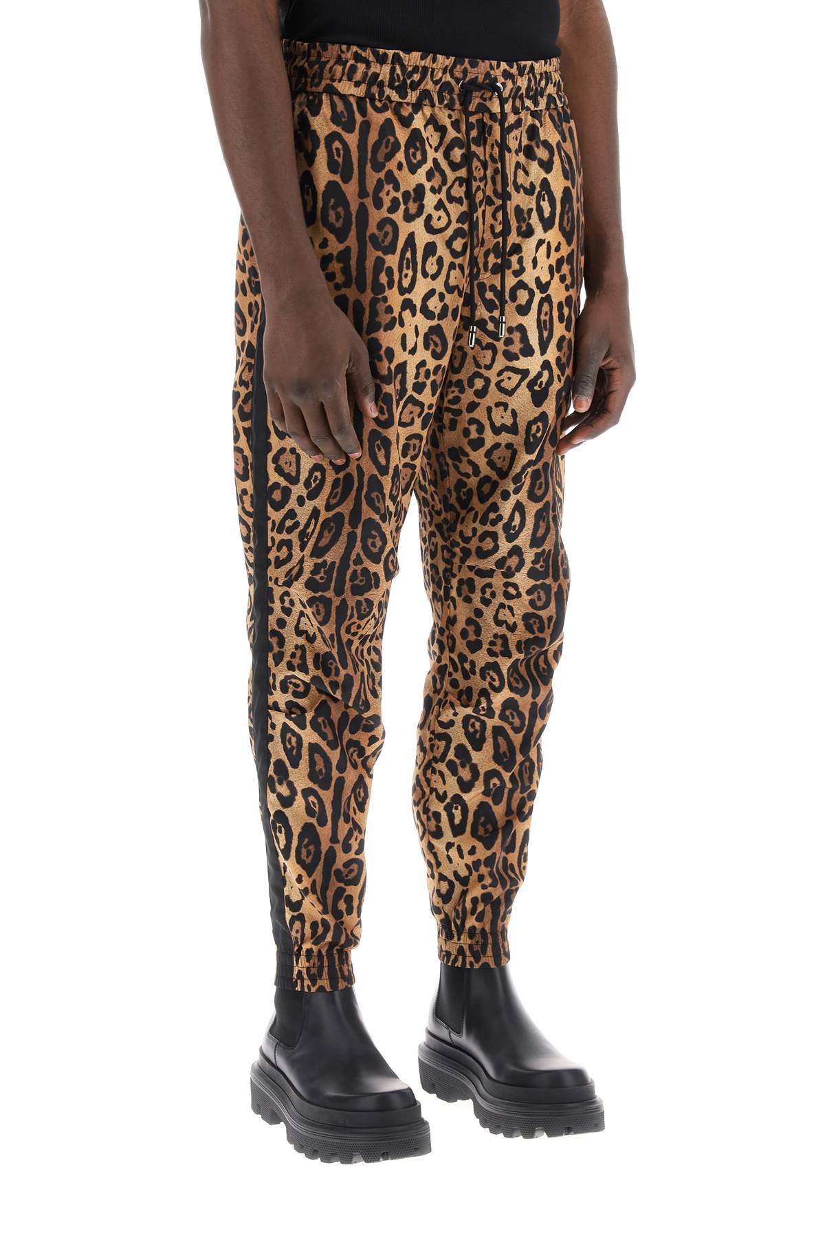 Leopard Print Nylon Jogger Pants For  - Beige