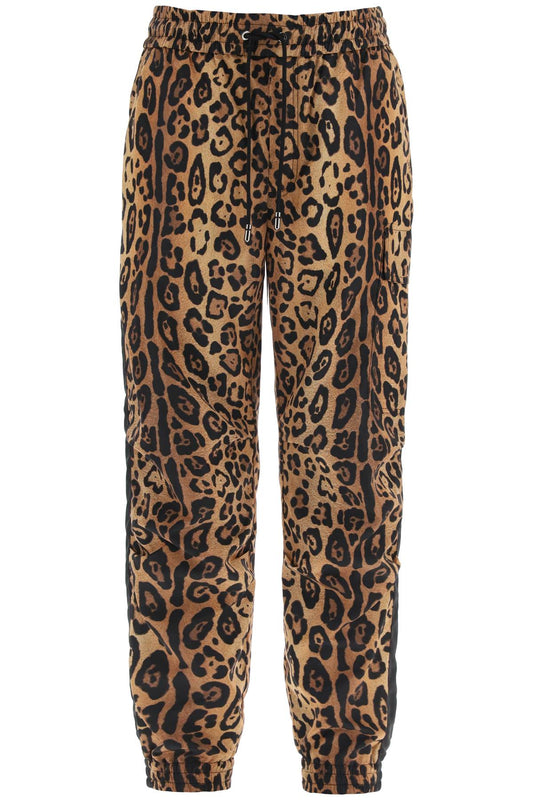 Leopard Print Nylon Jogger Pants For  - Beige